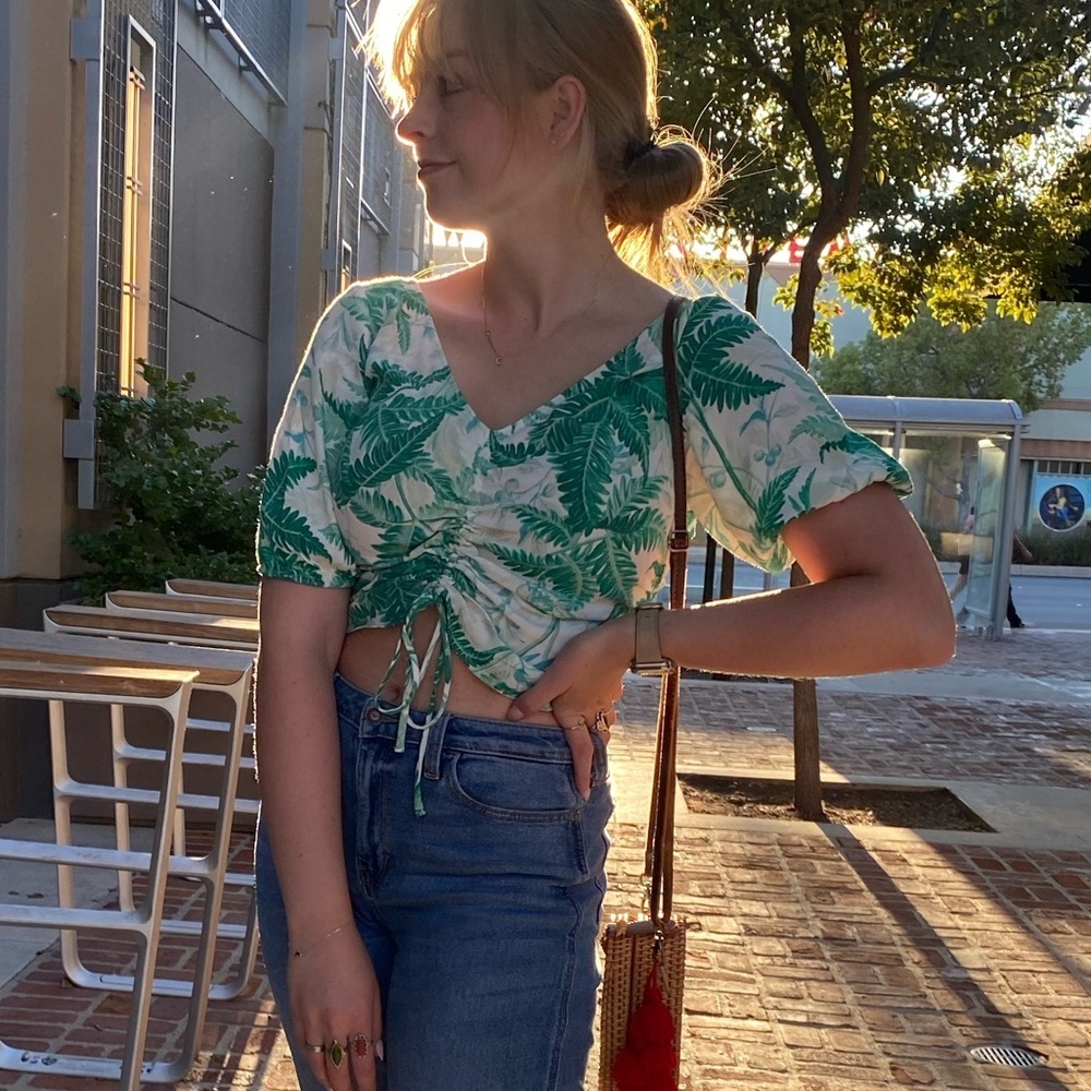 H&M Green Leaf Patterned Blouse